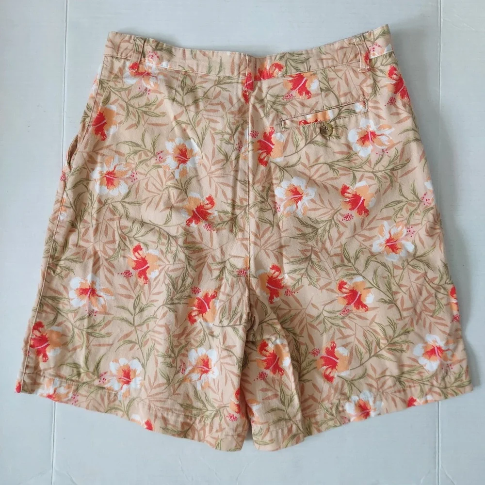 White Stag Vintage High Waisted Tropical Hibiscus Floral Cotton Shorts Peach 8